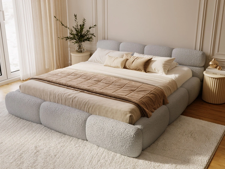 Łóżko tapicerowane z pojemnikiem i stelażem 200x200 Sweet Low Szare